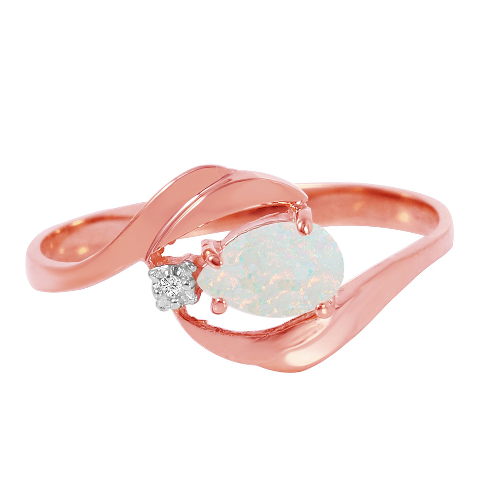 14K. SOLD GOLD RING WITH NATURAL DIAMOND & OPAL (Rose Gold) - Picture 1 of 6